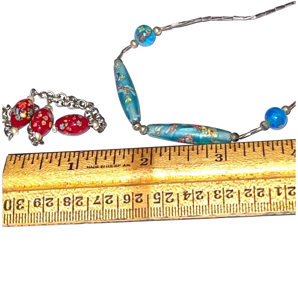Vintage Silver Beaded Venetian Murano Millefiori Necklace Lot Blue and Red - Picture 9 of 10